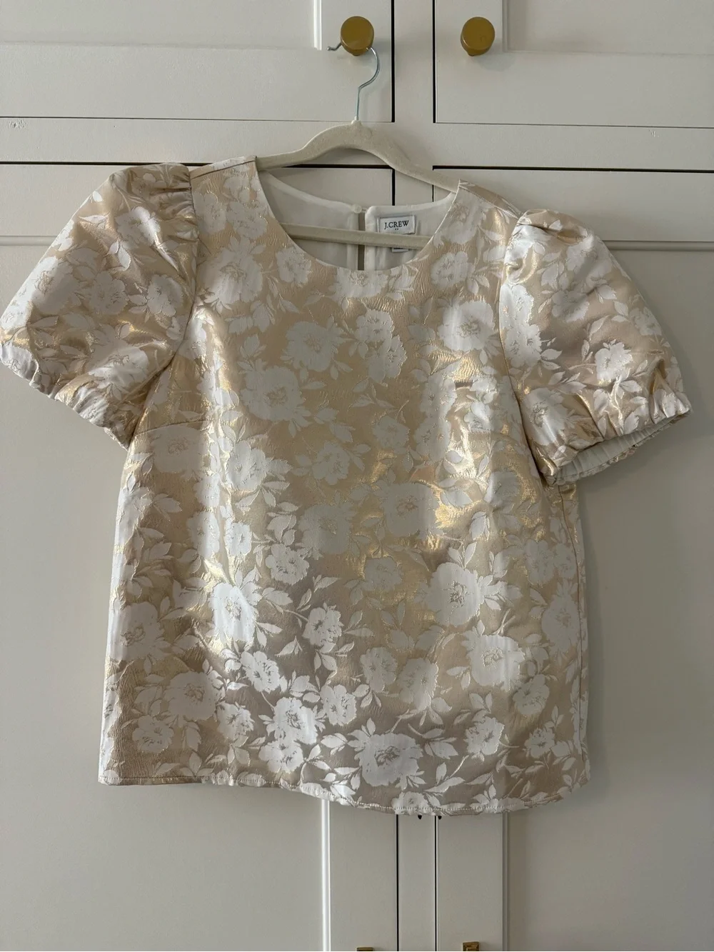 Jcrew gold floral jacquard puff sleeve top size xs